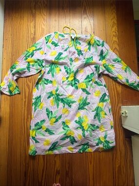 J. Crew Pink Lemon-Print Swim Coverup Tunic